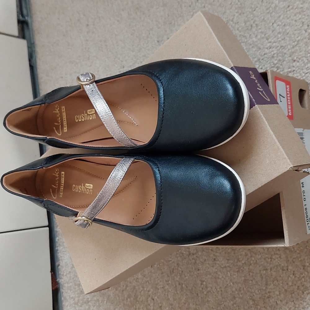 Clarks Black Leather Flats